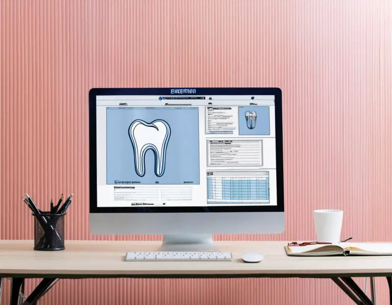AI generated image of a computer on a desk with a dental website on it
