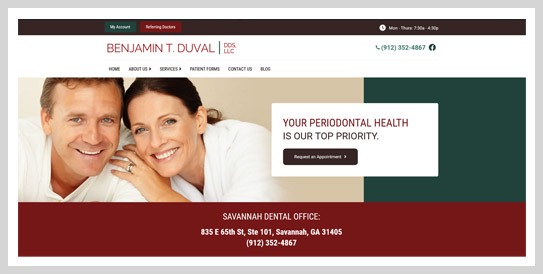 Benjamin T. Duval dentistry website landing page screenshot