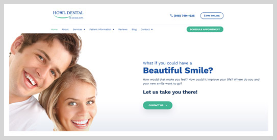 Howl Dental dentistry website landing page