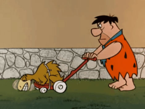 Stone age lawn mowing